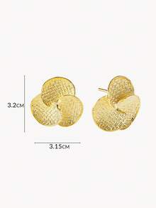 Opalesca Gold-Plated Textured Three-Oval Disc Cluster Stud Earrings, Vintage Asymmetric Metal Exaggerated Earrings - Gold - View 7