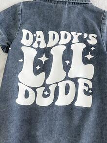 SHEIN Vintaside Kids 男嬰夏季卡通文字短袖連身衣連身褲 - 藍白色 - 查看 7