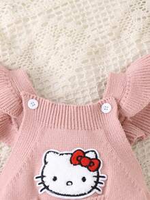 HELLO KITTY AND FRIENDS | SHEIN GraphicGems 女嬰針織連身毛衣爬服，3D毛巾刺繡，粉色舒適柔軟針織連身褲，簡約可愛女士時尚卡通紅米色新生兒爬服，適合春秋冬季外出 - 粉色 - 查看 3