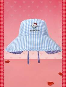HELLO KITTY AND FRIENDS | SHEIN A Ladies', Embroidered, Blue Plaid Fisherman's Hat, Suitable For Daily Outings - Fisherman's hat - View 4