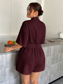 Firerie Plus Size Women's Solid Color Metal Decor Connected Casual Everyday Romper - Burgundy - View 6