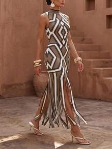 Zivah Women's Vacation Geometric Print Tassel Hem Dress - Brown - View 11