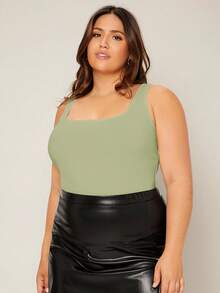 SHEIN BASICS Camiseta de tirantes de cuello redondo liso para verano, talla grande - Verde - Ver 6