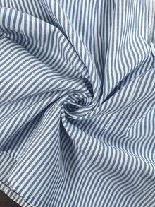 Easowa Round Neck Button Front Shell Trim Sleeveless Cinched Waist A-Line Dress Blue And White Striped Summer Women's Short Dress Teachers' Day Office - Blue and White - View 10