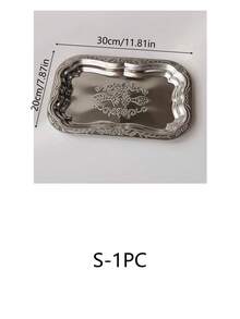 1PC Stainless Steel Multi-Purpose Rectangular Tray, Embossed Metal Fruit Bowl, Stainless Steel Decorative Tray, Jewelry And Cosmetics Storage Box, Bathroom Shelf, Storage Tray - Silver - View 12