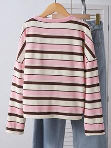 SHEIN Sparklyn Tween Girls' Ribbed Scoop Neck Elastic Fitted All-Match Versatile Long Sleeve T-Shirt, Comfortable/Halloween,Glowmode,Fall, Back To School, Fall Tops - Pink - View 2