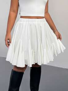 Shapeblank Plus Size Women's Summer Fashion Casual Básica Loose Comfortable Daily Versatile White Ruffle Hem Skirt Outing Bottoms Vacation - Black - View 4