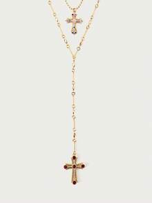 Glisma Women's Pendant Necklace,Premium/Old Money/Classy,Sexy/Vintage,For Mom/Women/Girl/Mother,Summer/Beach/Prom/Party,18K Gold-Plated,Layered/Gemstone/Beaded/Crystals - Yellow Gold - View 3