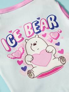 We Bare Bears X PETSIN 1件可愛白色熊抱心形箭頭熊字母印花寵物背心 粉色滾邊無袖柔軟透氣防毛寵物衣服 - 彩色 - 查看 3