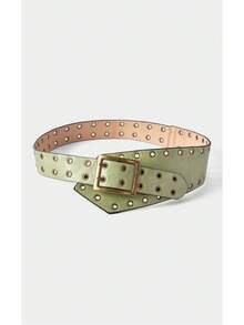 Noxbound 1pc Vintage Wide Waist Belt For Women, Fashionable Rivet Waistband - Green - View 2