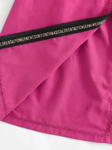 SHEIN 女童青少年女孩休閒字母裝飾寬鬆文字印花連帽口袋中長版派克大衣 J 開學季秋冬款 - 玫紅色 - 查看 9