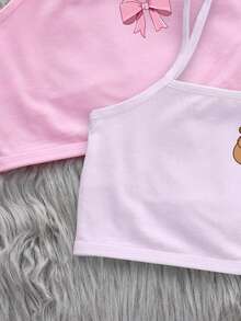 Tween Girl Cartoon Print Cute Camisole Tops 4pcs Set - Multicolor - View 3