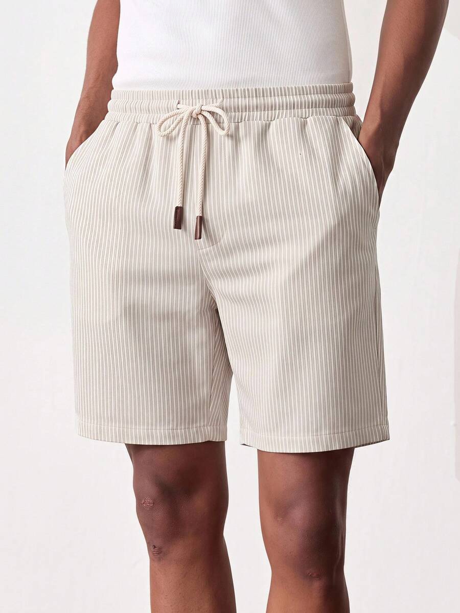SWAVVY Men's Casual Striped Shorts, Summer - Apricot - View 1