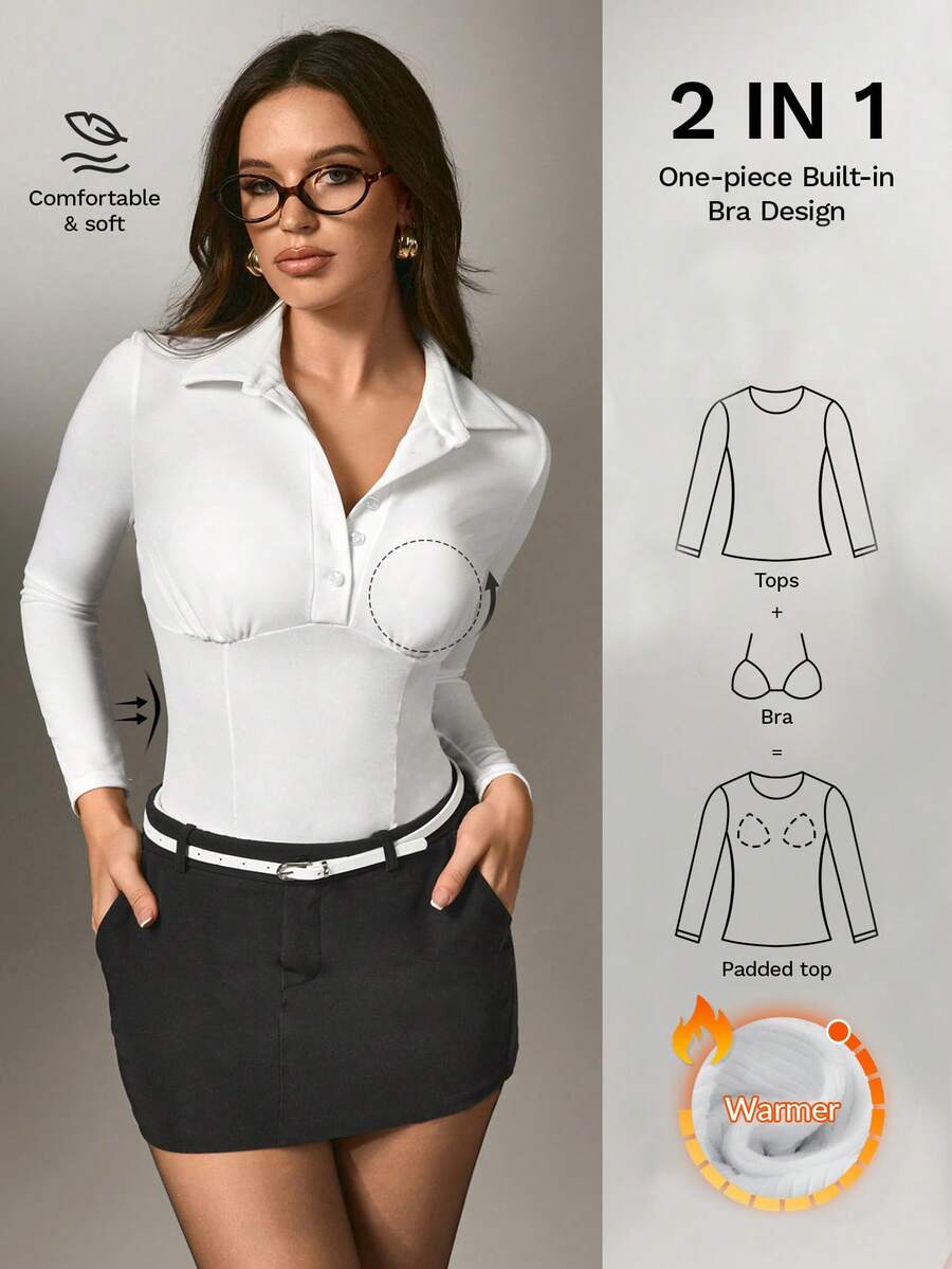 Nuvra بدلة نسائية ذات طبقتين وأكمام طويلة وتصميم أزرار ولون أحادي للتشكيل - أبيض - مشاهدة 1