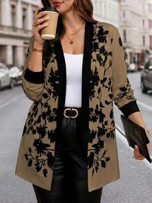 SHEIN Clasi Plus Size Women's Floral Print Casual Versatile Daily Wear Cardigan Fall - Multicolor - View 1