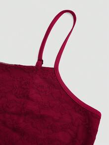 Sweetra Plus Size Romantic Lace A-Line Dress - Burgundy - View 4