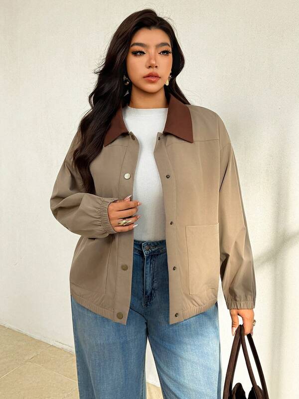 Auralis Spring/Autumn Lightweight Jacket With Contrasting Collar – Retro Collegiate Style Casual Jacket With Pockets