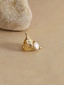 Opalesca Women Open Ring,Outfits,Old Money,Beaded,Wedding/Bridal Accessories,Fairycore/Fairy,Pearl,Flower,Fall/Autumn/Winter,For Mom/Women/Girl/Mother,Elegant,Premium - Gold - View 5