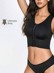 SHAPORA Women's Adjustable Front Hook Seamless Shapewear Tank Top, No Padding, Solid Color, Slimming Body-Shaping, Wearable As Outerwear, 1pc - Black - View 1
