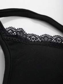 DAZY Ladies' Solid Color Spliced Lace Hollow Out Camisole Top Going Out Tops Summer Tank Tops - Black - View 9
