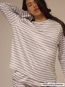 MUSERA Grey Striped Crewneck Longsleeve Loose Oversized Fit Tee Only Daily Lingerie Sexy Cute Underwear Pajama Muse In Her Era - Multicolor - View 2