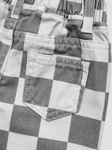 Elladie kids Denimly 女嬰休閒戶外學院風百搭牛仔長褲，鬆緊腰頭，格紋圖案水洗牛仔 - 灰色 - 查看 4