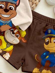 SHEIN | PAW Patrol Baby Boy Casual Simple, Soft And Comfortable, Cartoon Puppy Print, Round Neck Short Sleeve T-Shirt And Shorts 2pcs Set, Suitable For Spring And Summer - Multicolor - View 4