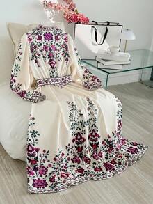 Modelyn Gaun Elegan Lengan Panjang Motif Bunga untuk Wanita - Purple - View 2