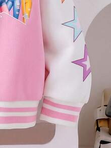 SHEIN 1件少女休閒可愛街頭風粉色長袖連帽外套，女孩團體/星星印花，保暖內裡，適合四季穿著，適用日常/外出/返校/各種場合 - 彩色 - 查看 7
