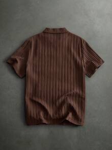 HIMLAND 1件男士極簡冰絲觸感短袖 Polo 衫，夏季款 - 鏽棕色 - 查看 3