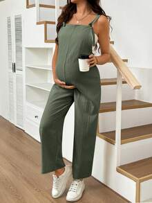 SHEIN Mono de maternidad de unicolor para uso diario casual - Verde - Ver 5