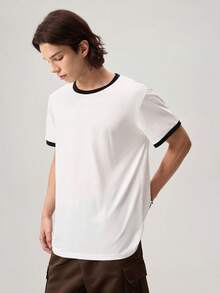 Vaulklash Men Short-Sleeved T-Shirt With Contrast Color And Edging For Casual And Everyday Spring And Summer, For Going Out, For Friends - White - View 4