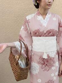 Irokai 日式優雅傳統羅馬風保守復古花卉印花浴衣（不含扇子）度假摩洛哥假期加勒比粉色夏季 - 彩色 - 查看 4