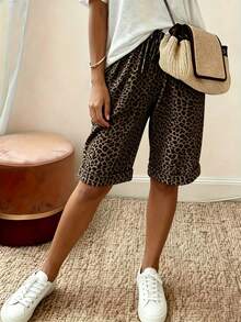 EMERY ROSE Shorts casuales de verano con estampado de leopardo - Marrón - Ver 3