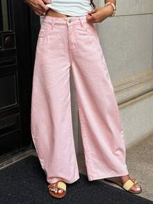 DAZY Jeans rectos de pierna ancha con estilo callejero vintage holgado, lavados y desgastados para mujeres - Rosa - Ver 7