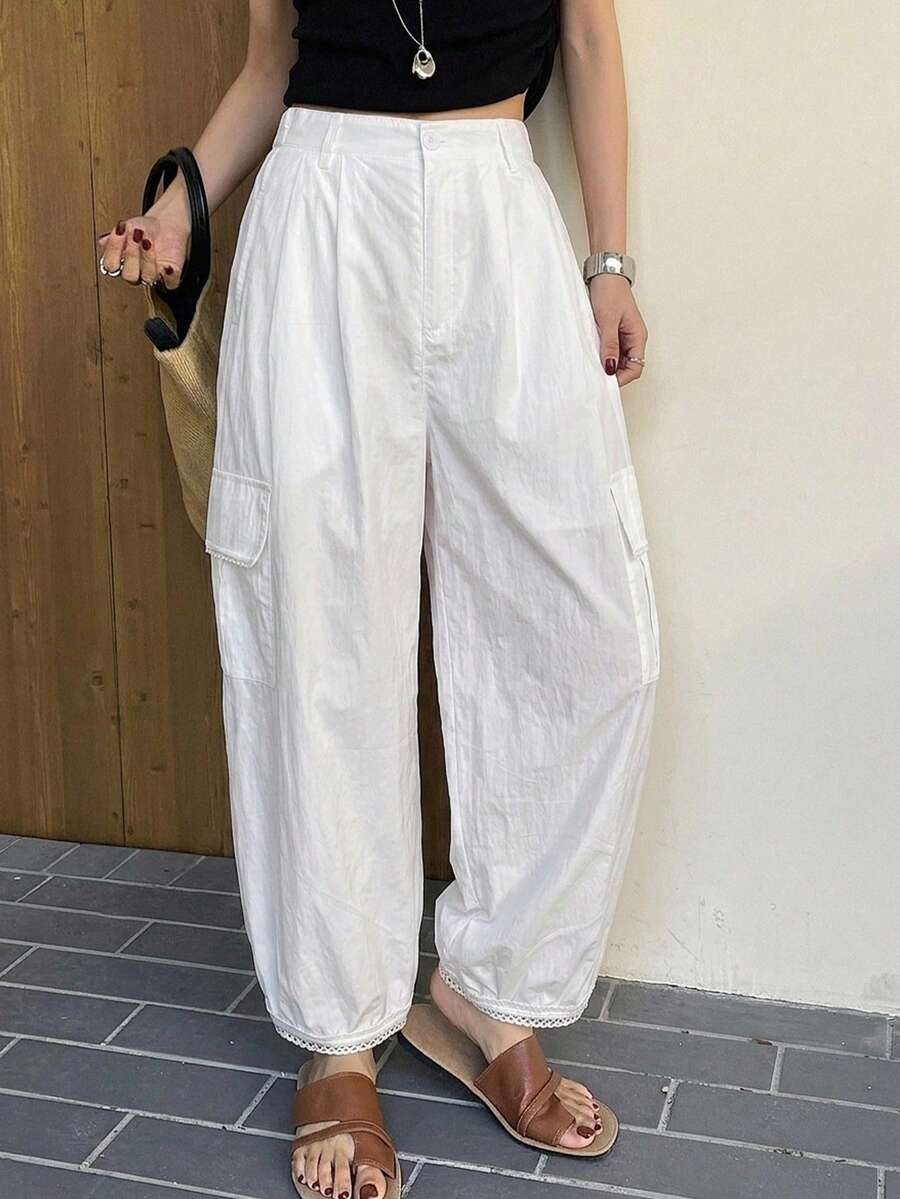 DAZY 女款商務休閒純色工裝褲 - 白色 - 查看 1