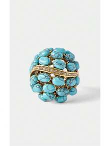 Noxbound A Vintage Bohemian Stretch Ring With Turquoise Inlay For Ladies' Party Decor - Blue - View 4