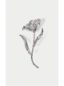 Noxbound 1pc Retro Exaggerated Metal Leaf Brooch, Fashionable Luxurious Floral Accessory, Suitable For Women's Daily Wear And Formal Events - Silver - View 2