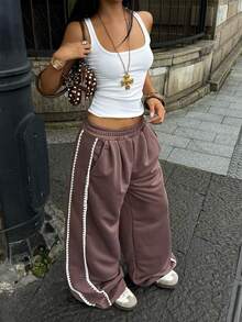Coolane Women's Summer Party Everyday Going Out Vacation Chic Sporty Boho Renaissance Fair Daily Wear Vintage Chocolate Brown Baggy Wide Leg Pants - Brown - View 4