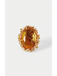 Noxbound Vintage Oval Cat's Eye Exaggerated Ring 18K Gold Plated Textured Resin Earrings Jewelry - Multicolor - View 8