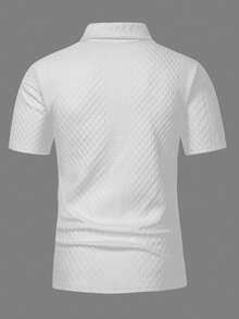 Manfinity Homme 男士大尺碼不對稱提花落肩休閒短袖 Polo 衫，適合日常穿著、度假，送給丈夫/男友的禮物 - 白色 - 查看 2