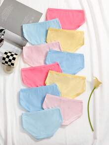 SHEIN 5 piezas de ropa interior triangular de colores surtidos aleatorios, de moda simple, suave y cómoda para uso diario para niñas - Multicolor - Ver 2