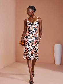 JIAN LASALA All-Over Tropical Print Spaghetti Straps Women Sleeveless Summer Dress Vacation - Multicolor - View 5