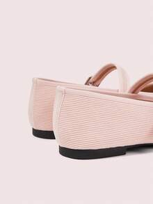 CUCCOO DOLLMOD Women's Shoes, Pink Corduroy Texture, Mary Jane Flats, Breathable Square Toe Head Ballet Shoes - Baby Pink - View 6