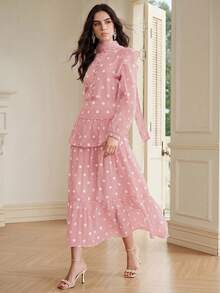 Anewsta Women's Spring/Summer Polka Dot Layered Cap Sleeve 2 Pieces Set, Suitable For Commuting And Weekend Outings - Pink - View 5