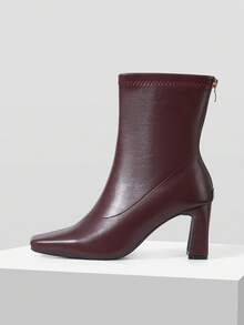 Mnmlis Autumn And Winter New Square Toe Thick Heel Ankle Boots, Versatile Commuting Thin Boots Soft Leather Comfortable Thick Heel Not Tired Feet, French Te Fall Shoes - Burgundy - View 5
