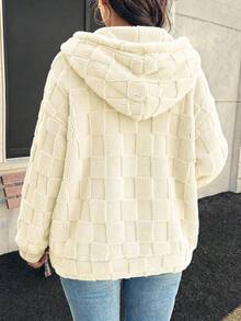 SHEIN LUNE 大尺碼女款保暖舒適休閒毛絨外套，適合外出，適用秋季、感恩節、新年、冬季派對 - 白色 - 查看 2