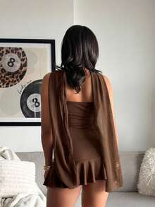leahseptember Women's Solid Color Fitted Backless Mini Dress,Party Party Night Dresses For Women,Christmas Party Dress Coffee Brown Summer Elegant - Coffee - View 2