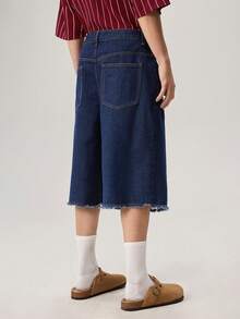 Vaulklash Men's Solid Color Minimalist Denim Wide Leg Shorts - Dark Wash - View 3