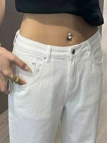 DAZY Women's High Waist Solid White Loose Straight Wide Leg Long Pants For Commuting Summer Autumn Date Casual - White - View 3